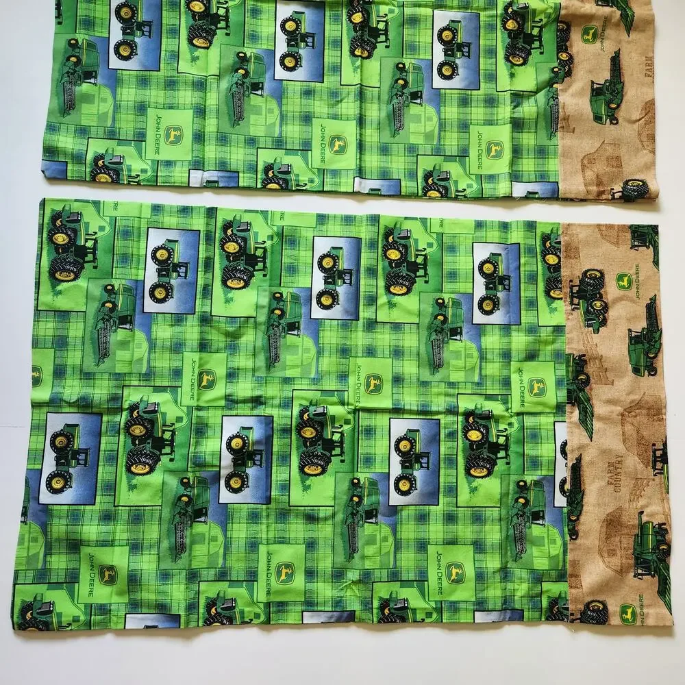 Handmade John Deere Pillow Case Pair x2 Green Farm Tractors 20